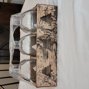 3 apothecary jars with wood crate